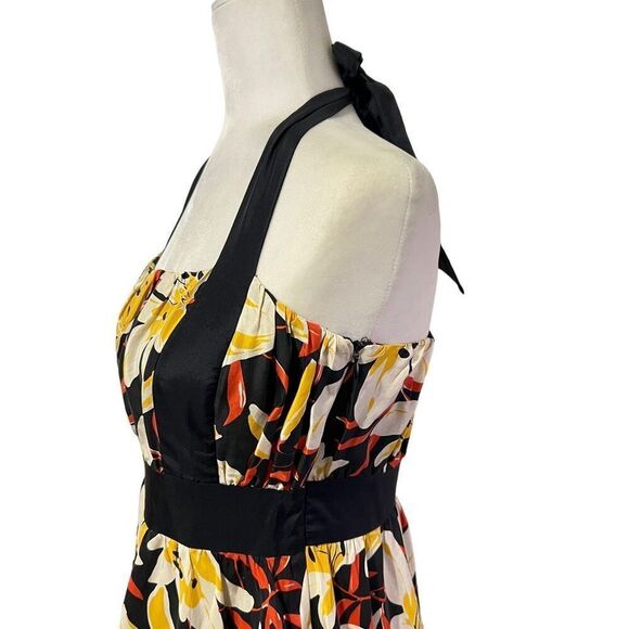 Moulinette Soeurs Black & Yellow Silk Floral Print Halter Neck A-Line Dress Smal - Picture 4 of 13